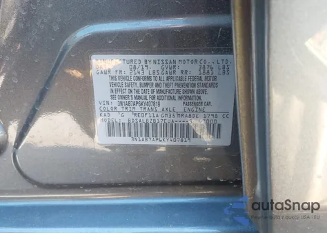 2019 Nissan Sentra S from USA, damaged, VIN 3N1AB7AP6KY407819